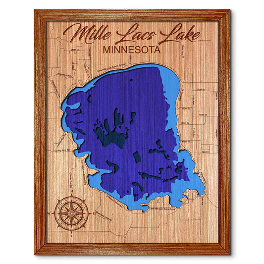 Mille Lacs Lake, Minnesota Depth Map - Any Lake, Pond, or Reservoir - Unique Home Decor, Wall Art