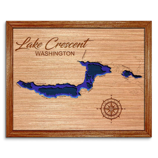 Lake Crescent, Washington State Depth Map - Any Lake, Pond, or Reservoir - Unique Home Decor, Wall Art