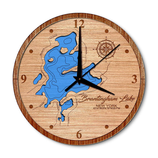 Brantingham Lake, New York 14in Layered Map Clock - Any Lake, Pond, or Reservoir - Unique Home Decor