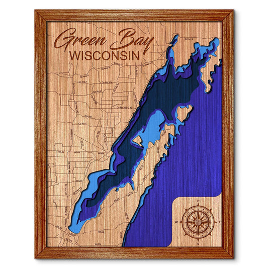 Green Bay on Lake Michigan, Wisconsin Depth Map - Any Lake, Pond, or Reservoir, Home Decor, Wall Art, wall decor