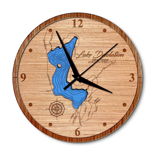 Lake Desolation, New York 14in Layered Map Clock - Any Lake, Pond, or Reservoir - Unique Home Decor