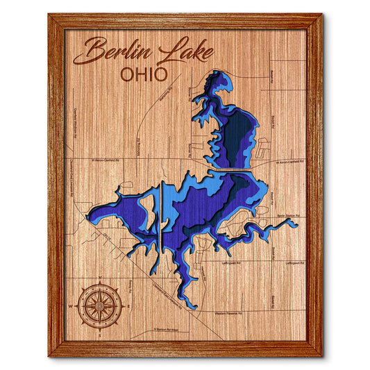 Berlin Lake, Ohio Depth Map - Any Lake, Pond, or Reservoir - Unique Home Decor, Wall Art