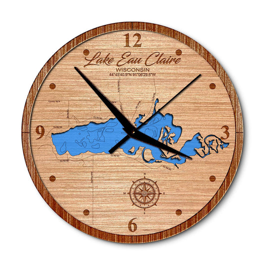 Lake Eau Claire, Wisconsin Map Clock - Any Lake, Pond, or Reservoir - Unique Home Decor