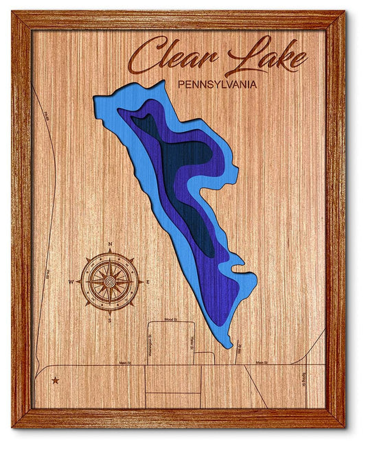 Clear Lake, Pennsylvania Lake Depth Map - Any Lake, Pond, or Reservoir, Home Decor, Wall Art, wall decor