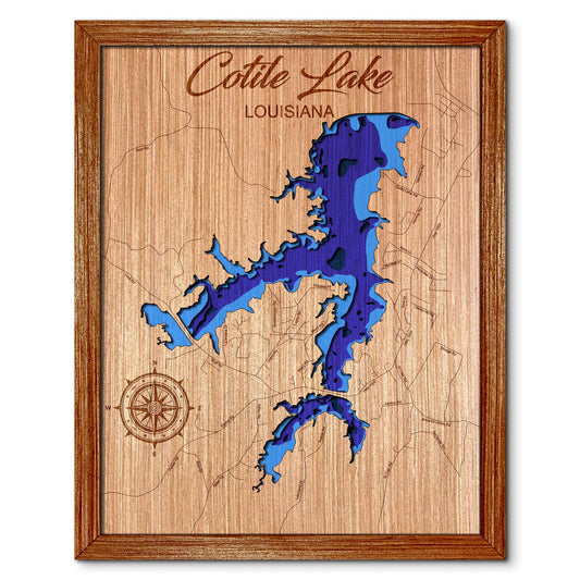 Cotile Lake, Louisiana Depth Map - Any Lake, Pond, or Reservoir - Unique Home Decor, Wall Art