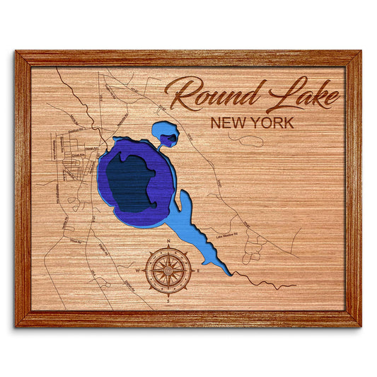 Round Lake, New York Depth Map - Any Lake, Pond, or Reservoir - Unique Home Decor, Wall Art