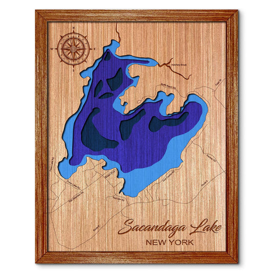 Sacandaga Lake, New York Depth Map - Any Lake, Pond, or Reservoir - Unique Home Decor, Wall Art