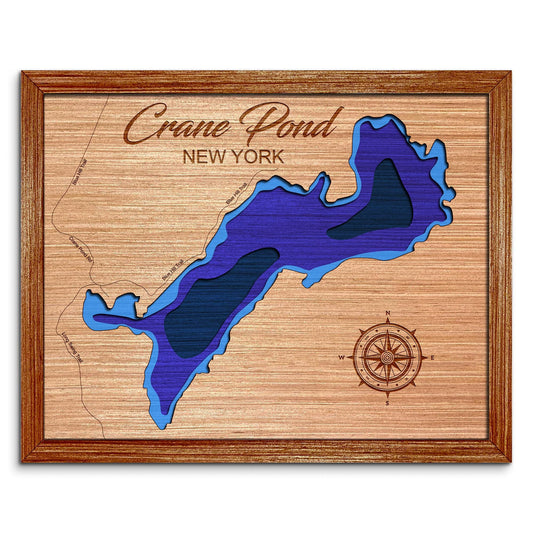 Crane Pond, New York Depth Map - Any Lake, Pond, or Reservoir - Unique Home Decor, Wall Art
