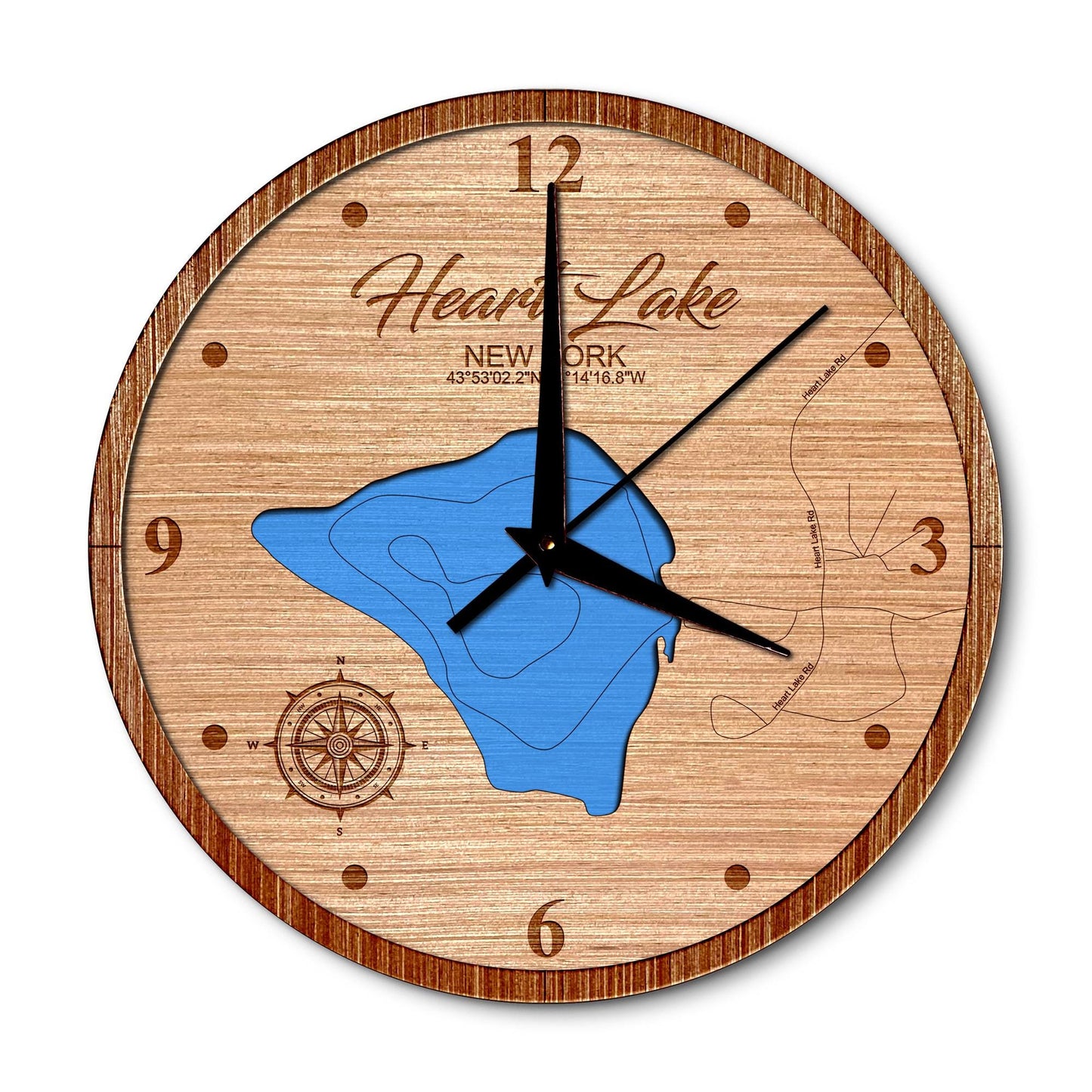 Heart Lake in North Elba,  New York 14in Layered Map Clock - Any Lake, Pond, or Reservoir - Unique Home Decor
