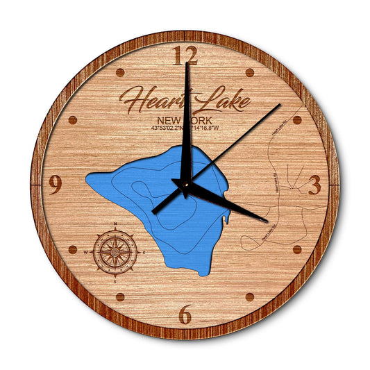 Heart Lake in North Elba,  New York 14in Layered Map Clock - Any Lake, Pond, or Reservoir - Unique Home Decor