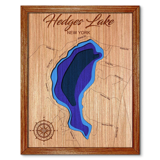 Hedges Lake in Cambridge, New York Depth Map - Any Lake, Pond, or Reservoir - Unique Home Decor, Wall Art