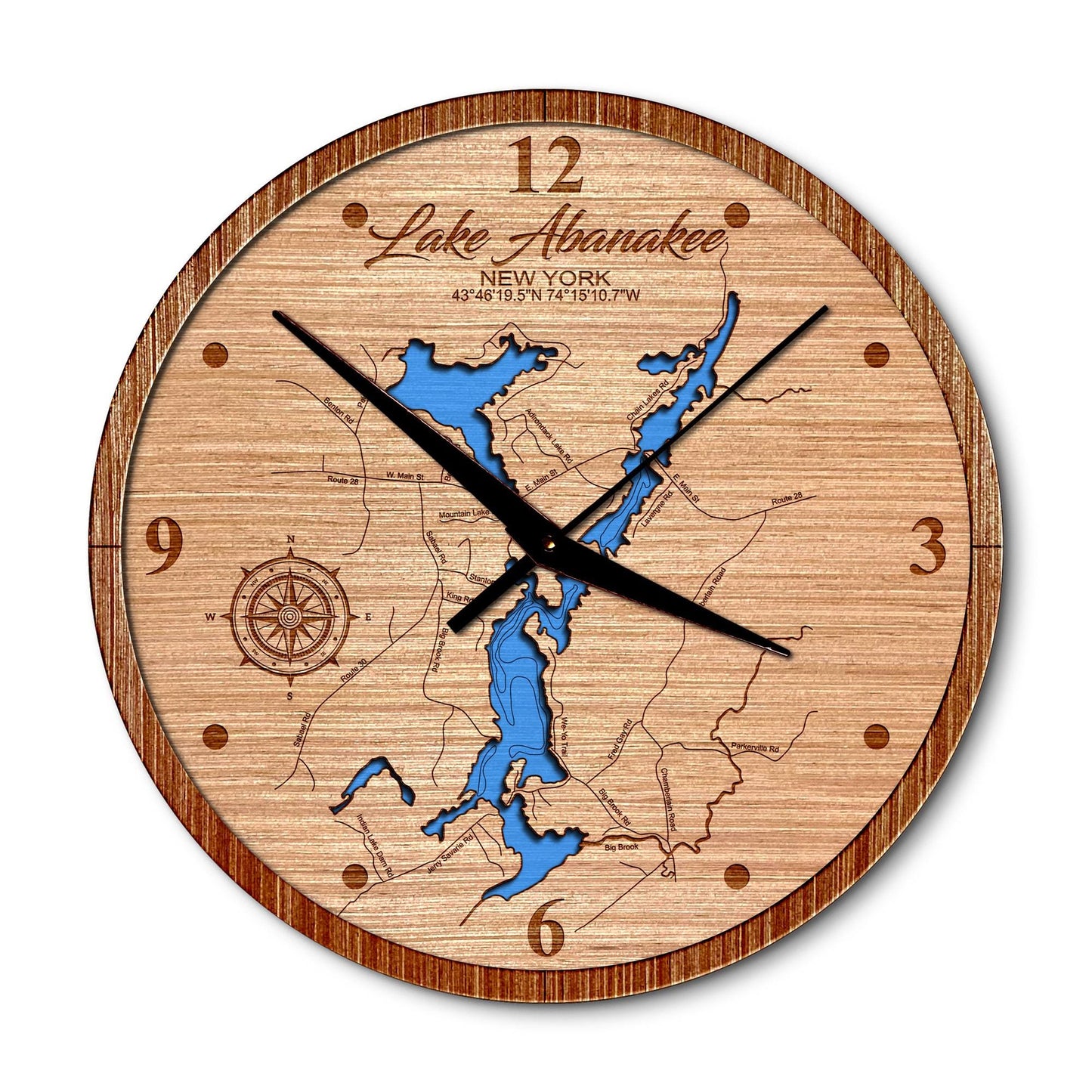 Lake Abanakee, New York Layered Map Clock - Any Lake, Pond, or Reservoir - Unique Home Decor