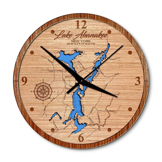 Lake Abanakee, New York Layered Map Clock - Any Lake, Pond, or Reservoir - Unique Home Decor