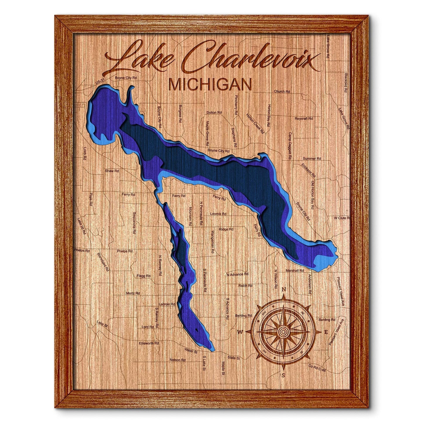 Lake Charlevoix, Michigan Depth Map - Any Lake, Pond, or Reservoir - Unique Home Decor, Wall Art
