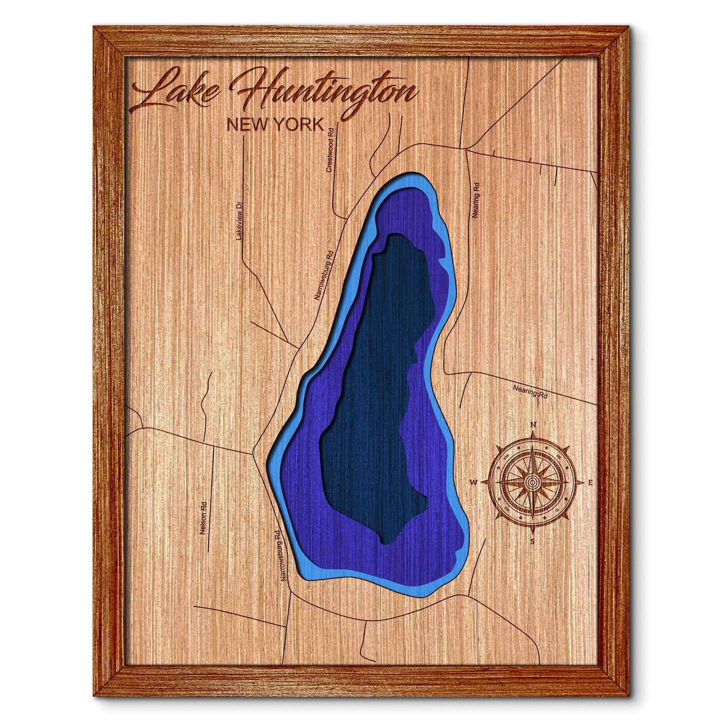 Lake Huntington, New York Depth Map - Any Lake, Pond, or Reservoir, Home Decor, Wall Art, Wall Decor