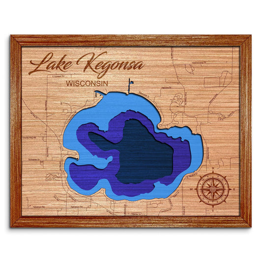 Lake Kegonsa, Wisconsin Depth Map - Any Lake, Pond, or Reservoir - Unique Home Decor, Wall Art
