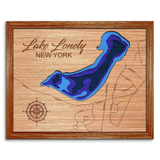 Lake Lonely, New York Depth Map - Any Lake, Pond, or Reservoir - Unique Home Decor, Wall Art