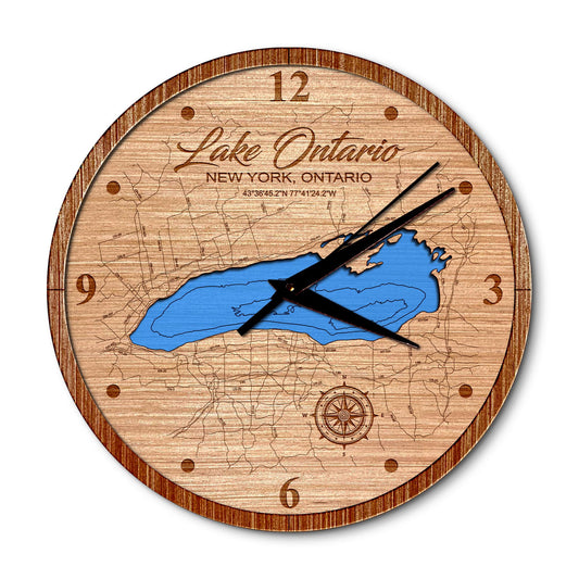 Lake Ontario, New York & Ontario, Canada 14in Layered Map Clock - Any Lake, Pond, or Reservoir - Unique Home Decor