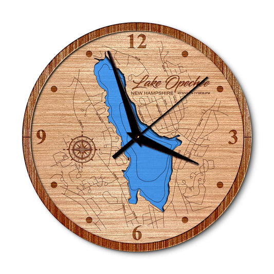 Lake Opechee, New Hampshire 14in Layered Map Clock - Any Lake, Pond, or Reservoir - Unique Home Decor