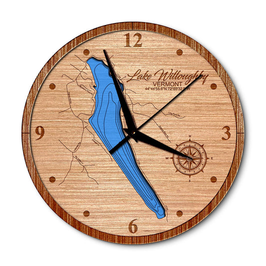 Lake Willoughby, Vermont 14in Layered Map Clock - Any Lake, Pond, or Reservoir - Unique Home Decor
