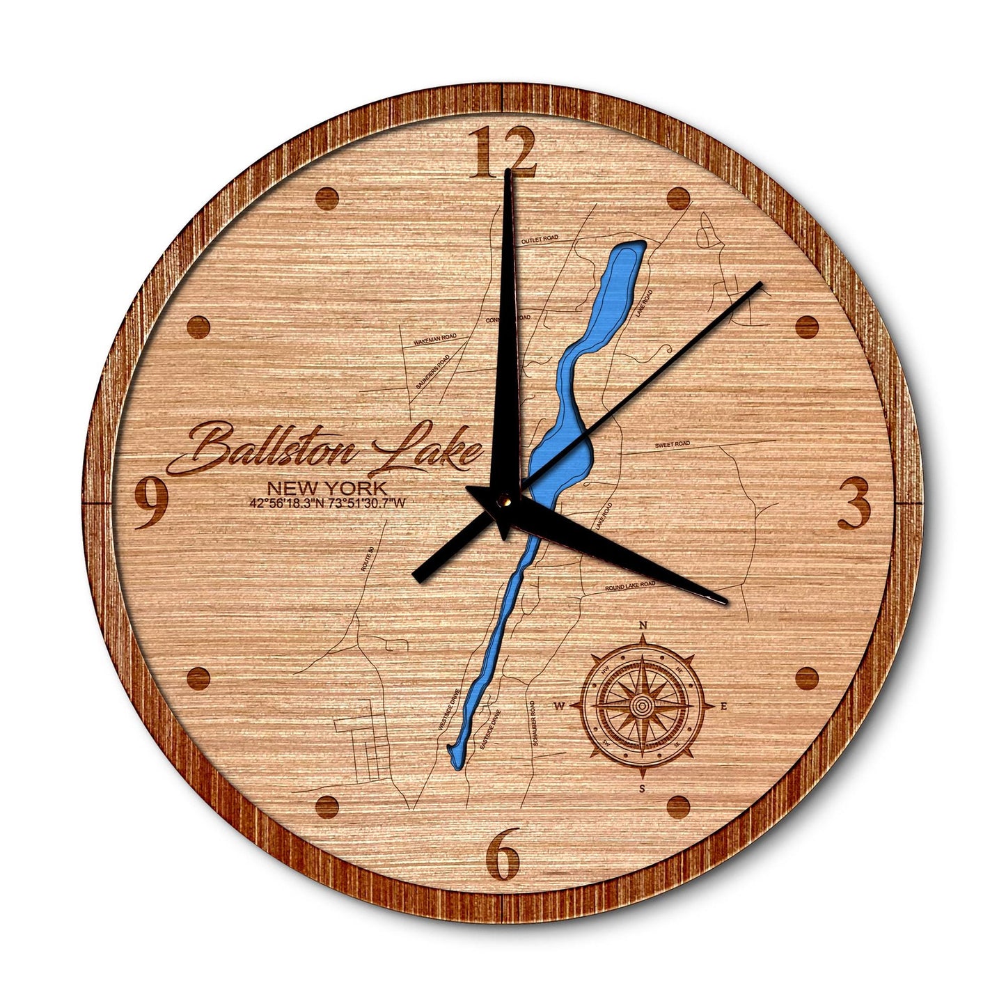 Ballston Lake, New York 14in Layered Map Clock - Any Lake, Pond, or Reservoir - Unique Home Decor