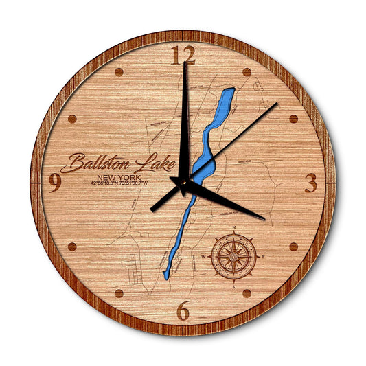 Ballston Lake, New York 14in Layered Map Clock - Any Lake, Pond, or Reservoir - Unique Home Decor