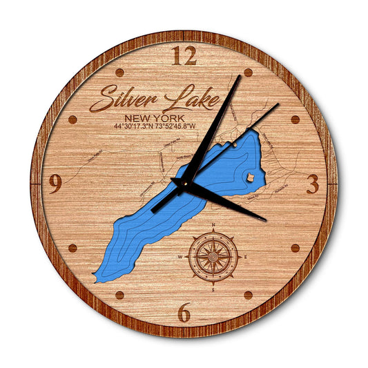 Silver Lake in Hawkeye, New York 14in Layered Map Clock - Any Lake, Pond, or Reservoir - Unique Home Decor
