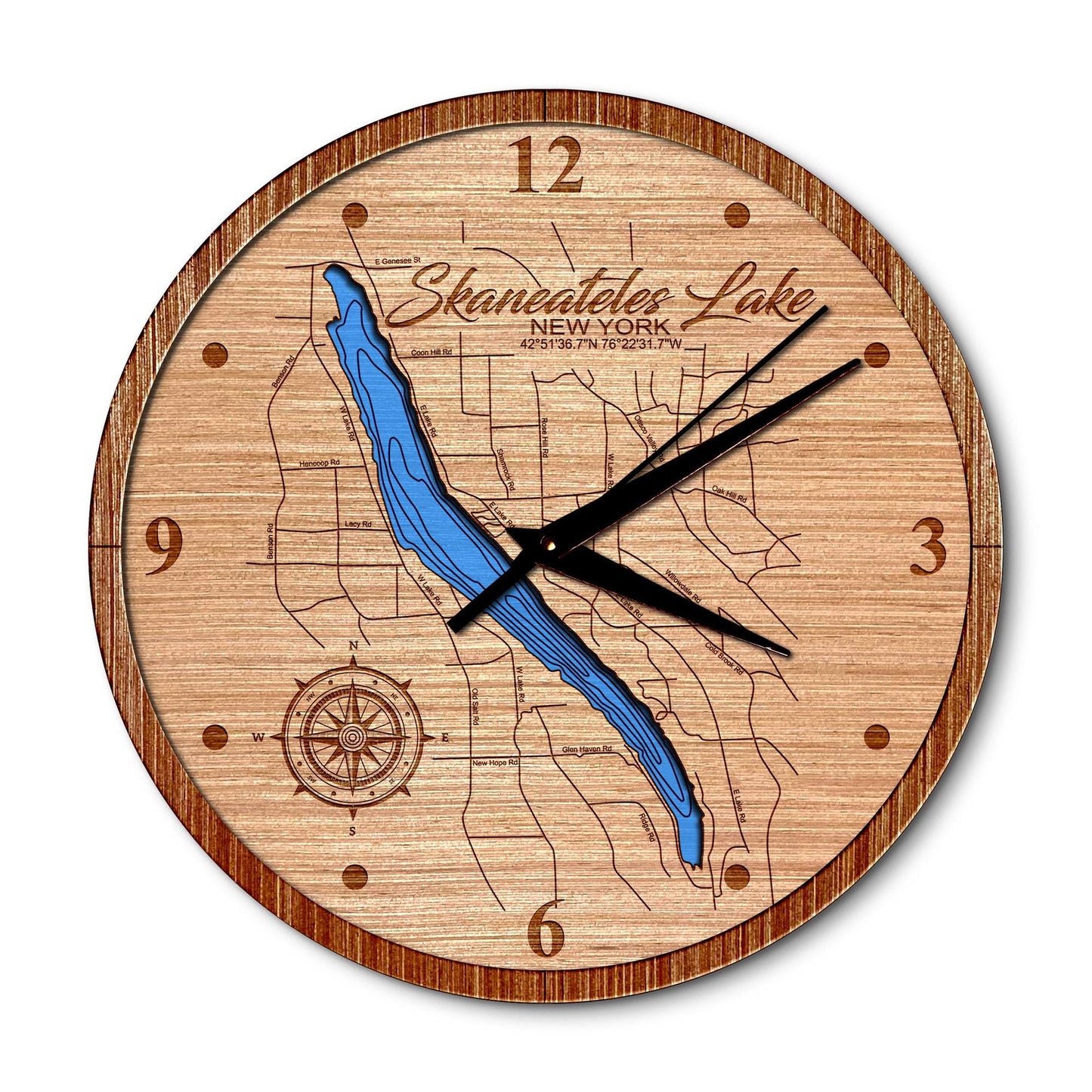Skaneateles Lake, New York 14in Layered Map Clock - Any Lake, Pond, or Reservoir - Unique Home Decor