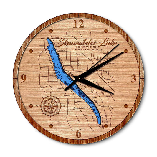 Skaneateles Lake, New York 14in Layered Map Clock - Any Lake, Pond, or Reservoir - Unique Home Decor
