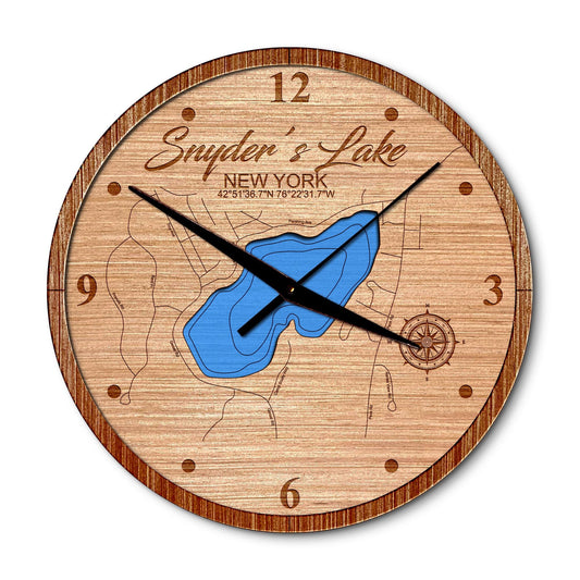 Snyders Lake, New York 14in Layered Map Clock - Any Lake, Pond, or Reservoir - Unique Home Decor
