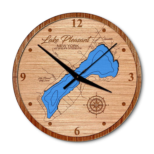 Lake Pleasant, New York 14in Layered Map Clock - Any Lake, Pond, or Reservoir - Unique Home Decor