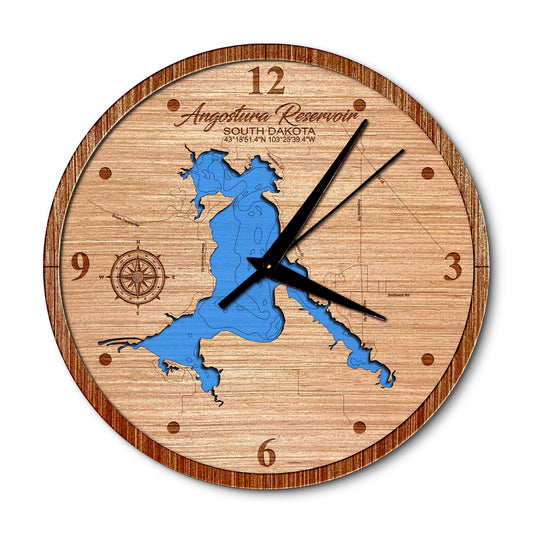 Angostura Reservoir, South Dakota 14in Layered Map Clock - Any Lake, Pond, or Reservoir - Unique Home Decor