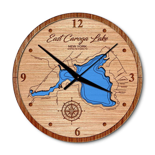 East Caroga Lake, New York 14in Layered Map Clock - Any Lake, Pond, or Reservoir - Unique Home Decor
