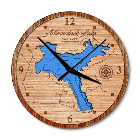 Adirondack Lake, New York 14in Layered Map Clock - Any Lake, Pond, or Reservoir - Unique Home Decor