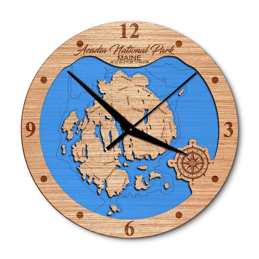 Acadia National Park, Maine 14in Layered Map Clock - Any Lake, Pond, or Reservoir - Unique Home Decor