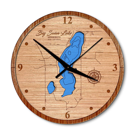 Big Swan Lake in Dassel, Minnesota 14in Layered Map Clock - Any Lake, Pond, or Reservoir - Unique Home Decor