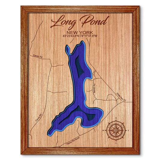 Long Pond in Willsboro, New York Depth Map - Any Lake, Pond, or Reservoir - Unique Home Decor, Wall Art
