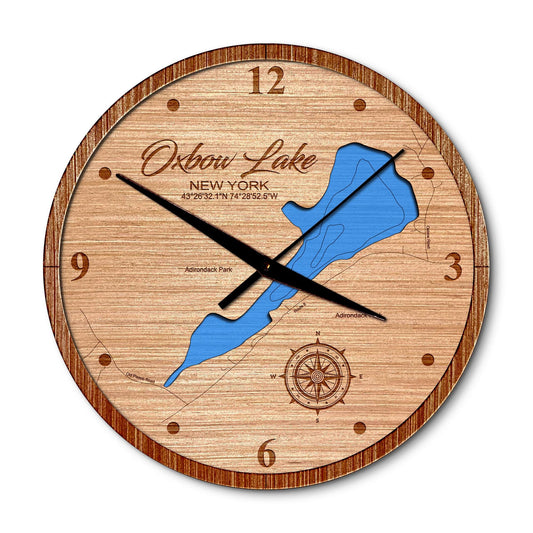 Oxbow Lake, New York 14in Layered Map Clock - Any Lake, Pond, or Reservoir - Unique Home Decor