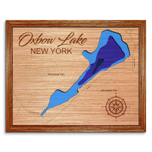 Oxbow Lake, New York Depth Map - Any Lake, Pond, or Reservoir - Unique Home Decor, Wall Art