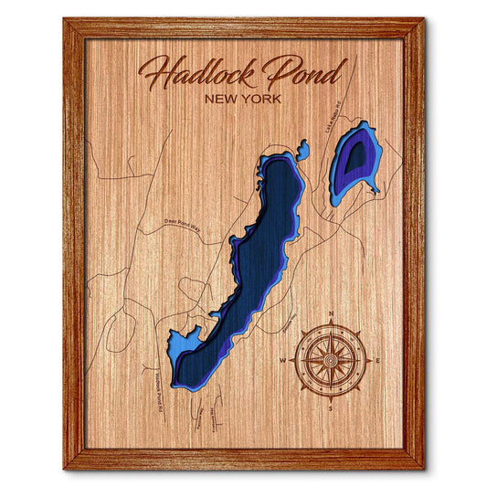 Hadlock Pond, New York Depth Map - Any Lake, Pond, or Reservoir - Unique Home Decor, Wall Art, Wall Decor