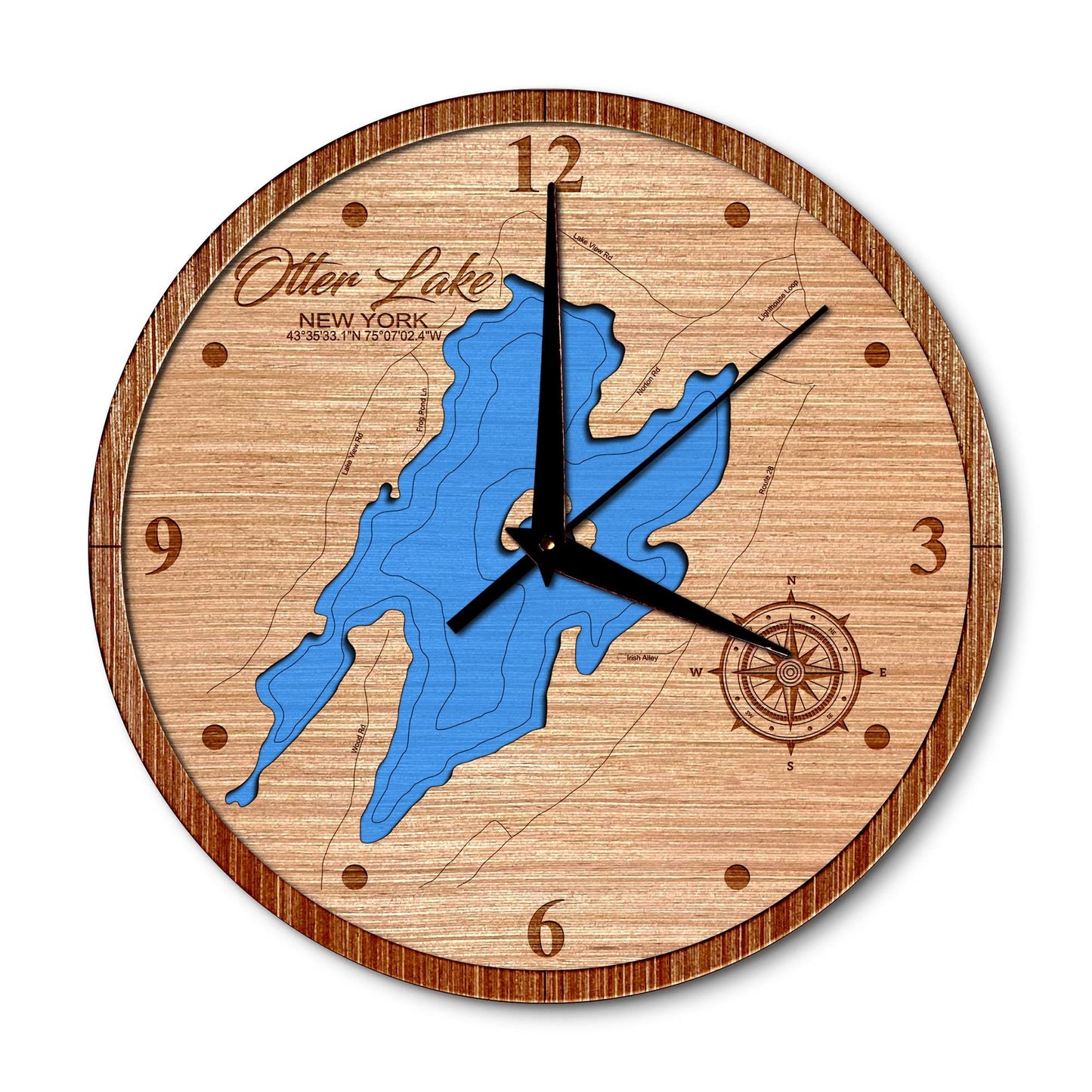 Otter Lake, New York 14in Layered Map Clock - Any Lake, Pond, or Reservoir - Unique Home Decor