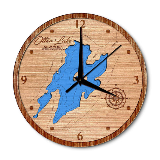 Otter Lake, New York 14in Layered Map Clock - Any Lake, Pond, or Reservoir - Unique Home Decor