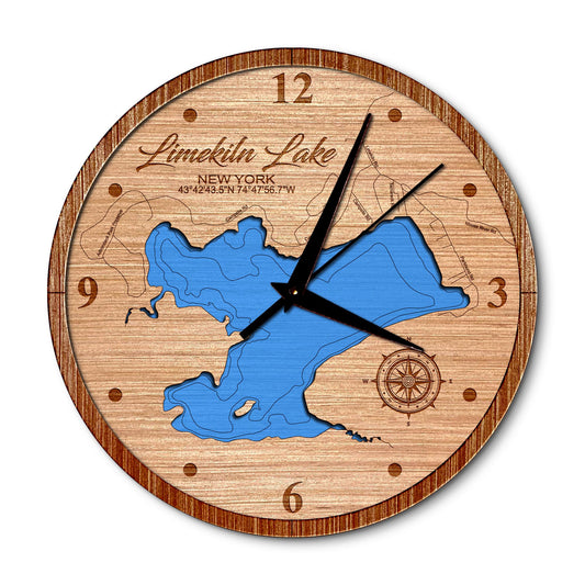 Limekiln Lake, New York 14in Layered Map Clock - Any Lake, Pond, or Reservoir - Unique Home Decor