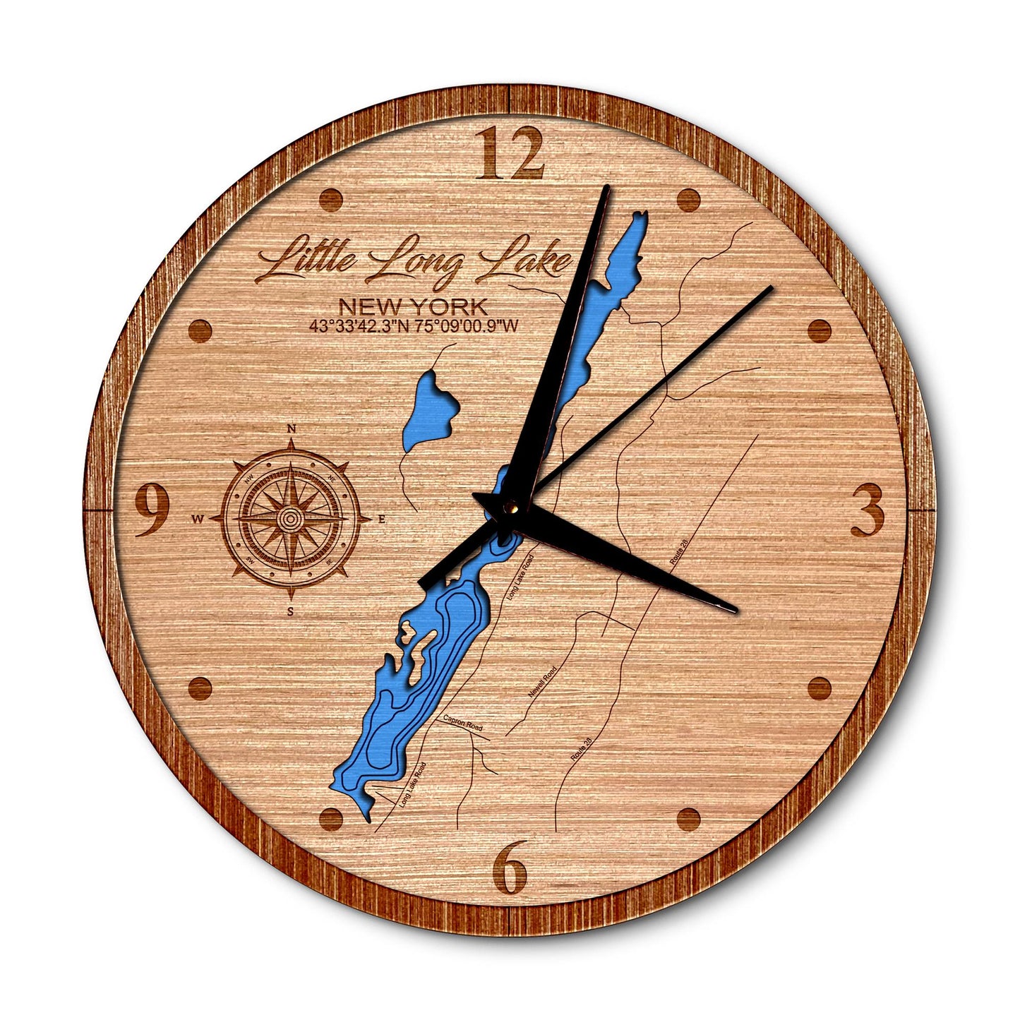 Little Long Lake, New York 14in Layered Map Clock - Any Lake, Pond, or Reservoir - Unique Home Decor
