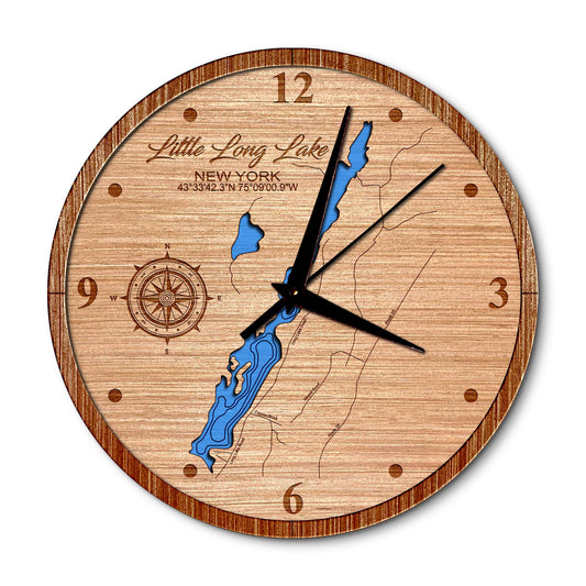 Little Long Lake, New York 14in Layered Map Clock - Any Lake, Pond, or Reservoir - Unique Home Decor