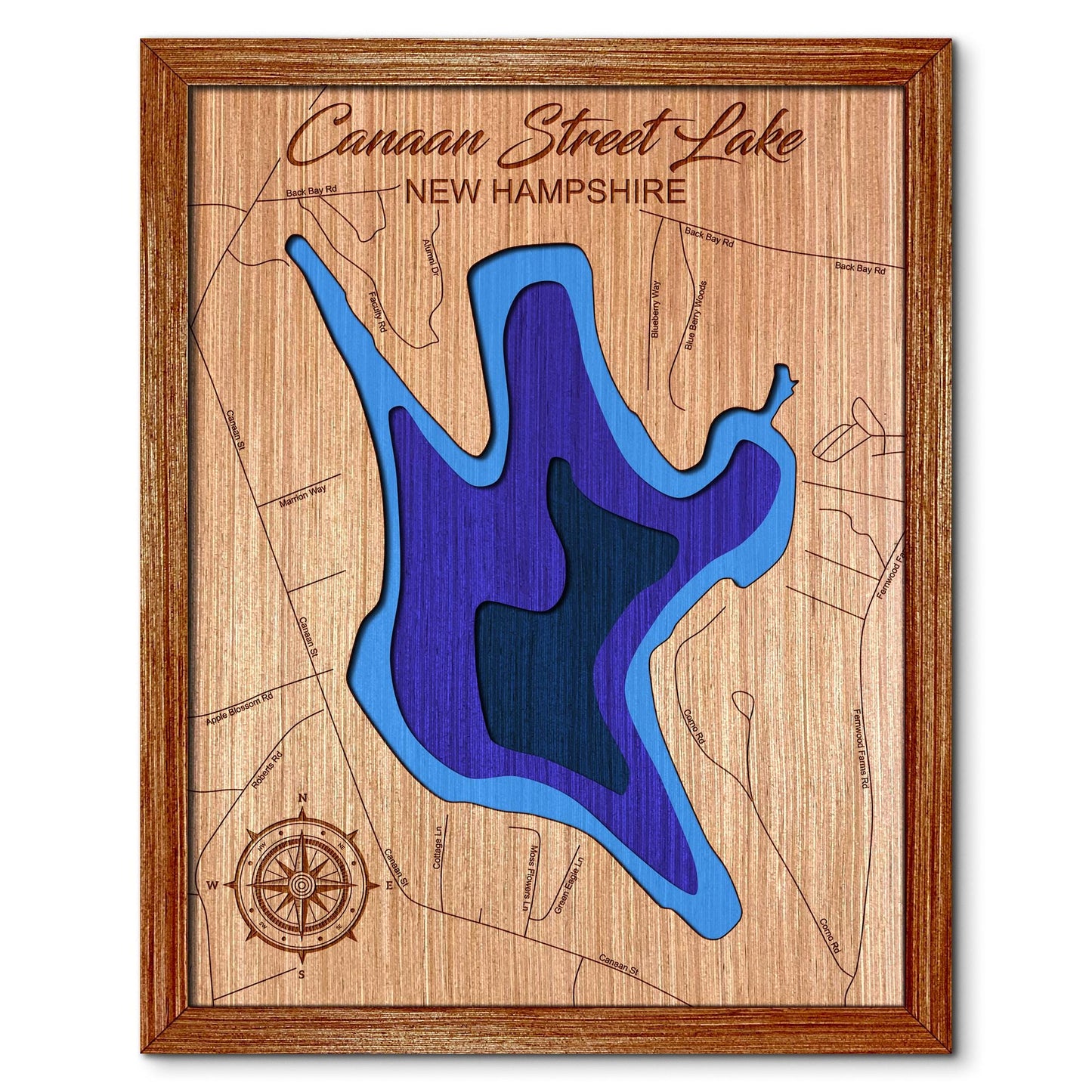 Canaan Street Lake, New Hampshire Depth Map - Any Lake, Pond, or Reservoir, Home Decor, Wall Art. wall decor