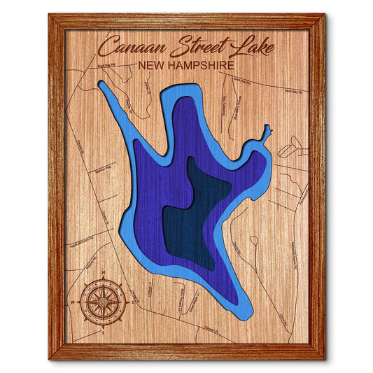 Canaan Street Lake, New Hampshire Depth Map - Any Lake, Pond, or Reservoir, Home Decor, Wall Art. wall decor
