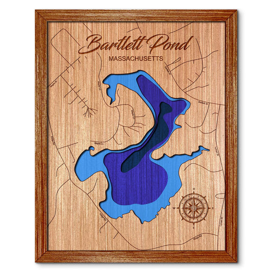 Bartlett Pond in Northboro, Massachusetts Depth Map - Any Lake, Pond, or Reservoir - Unique Home Decor, Wall Art