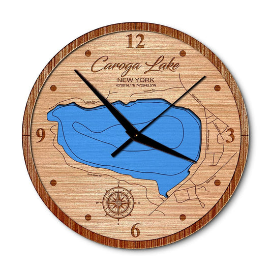 West Caroga Lake, New York 14in Layered Map Clock - Any Lake, Pond, or Reservoir - Unique Home Decor