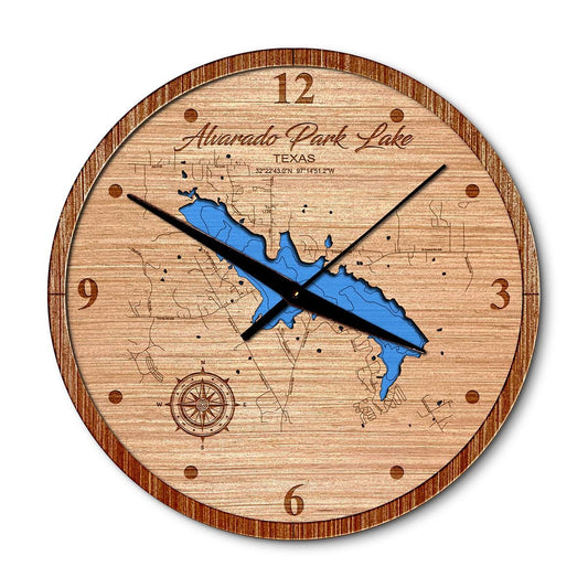 Alvarado Park Lake, Texas 14in Layered Map Clock - Any Lake, Pond, or Reservoir - Unique Home Decor